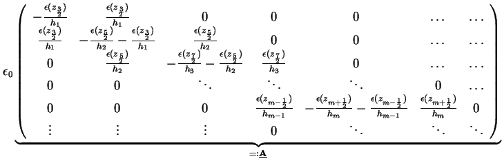 \begin{displaymath}\epsilon_0 \underbrace{\left(
\begin{array}{ccccccc}
- \frac{...
... \ddots & \ddots
\end{array}\right)}_{=:\underline{\mathbf{A}}}\end{displaymath}