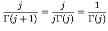 $\displaystyle \frac{j}{\Gamma (j + 1)} = \frac{j}{j \Gamma ( j )} = \frac{1}{\Gamma ( j )}$